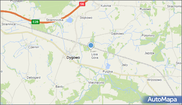 mapa Lisia Góra, Lisia Góra gmina Dygowo na mapie Targeo